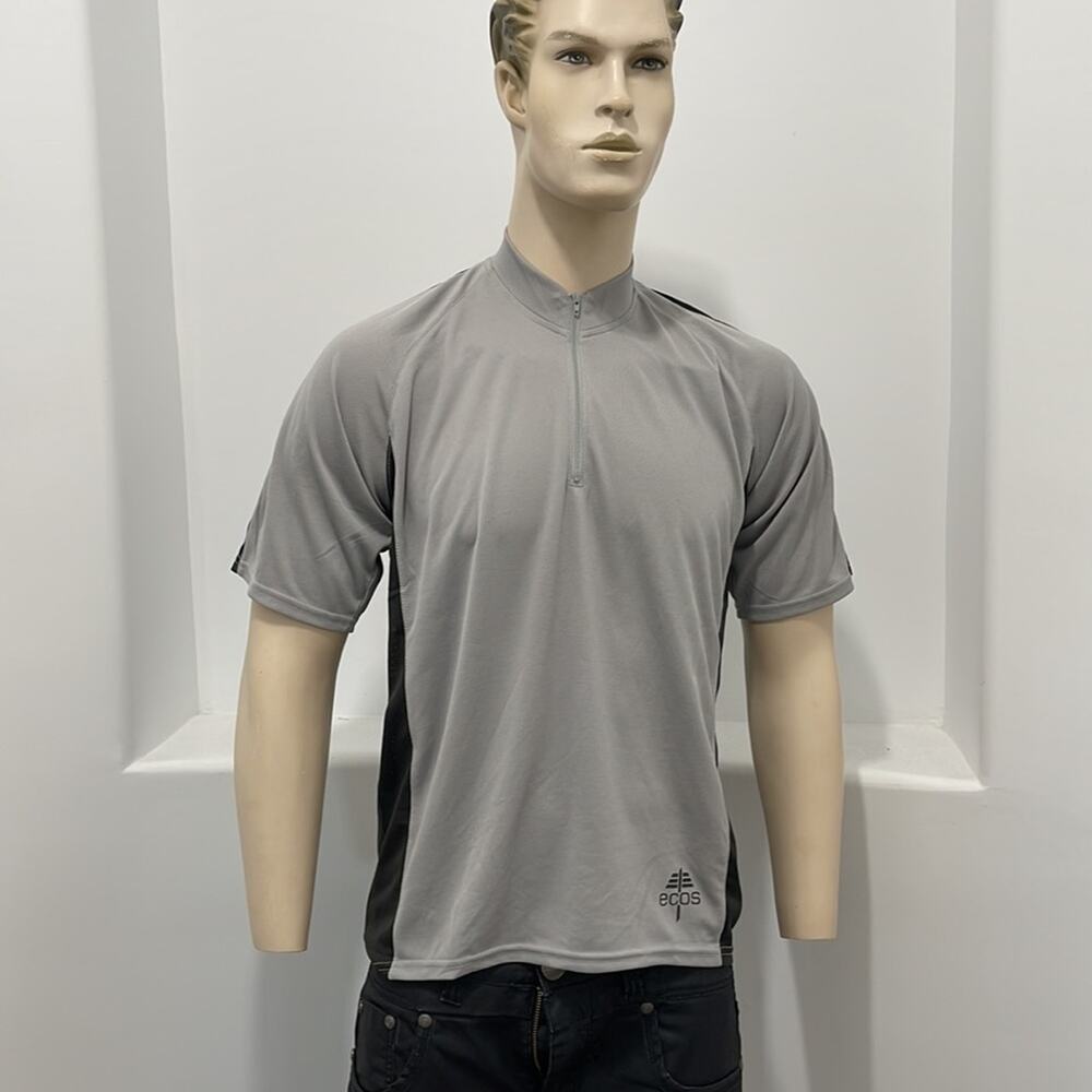 ecos Performance Wear Short  Sleeve T-Shirt Gray Black Zipper Size M L NWT